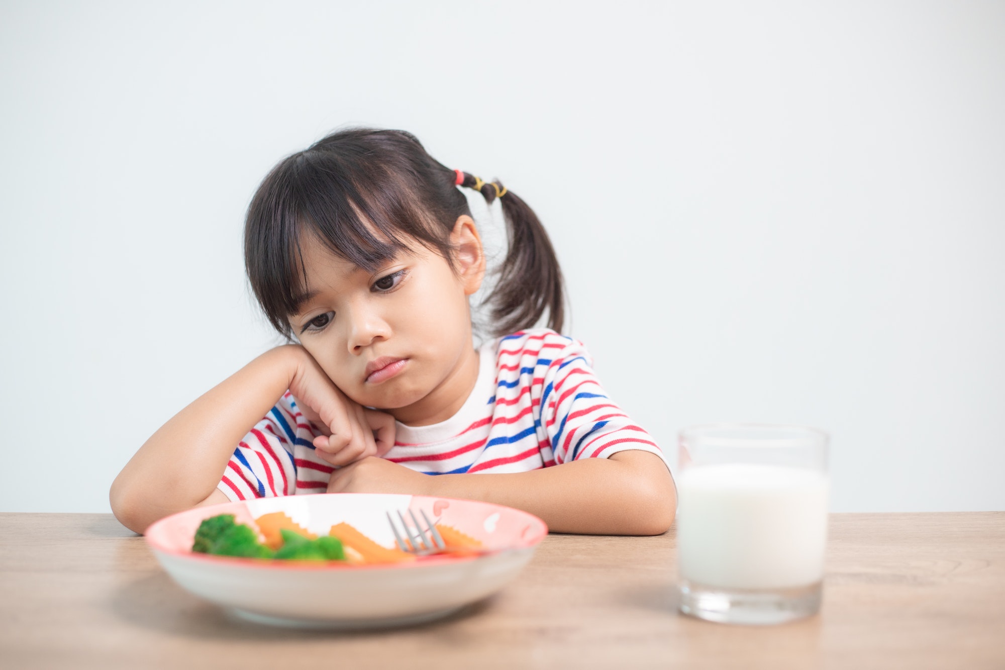 Nutrition healthy eating habits for kids concept. Children do not like to eat vegetables.
