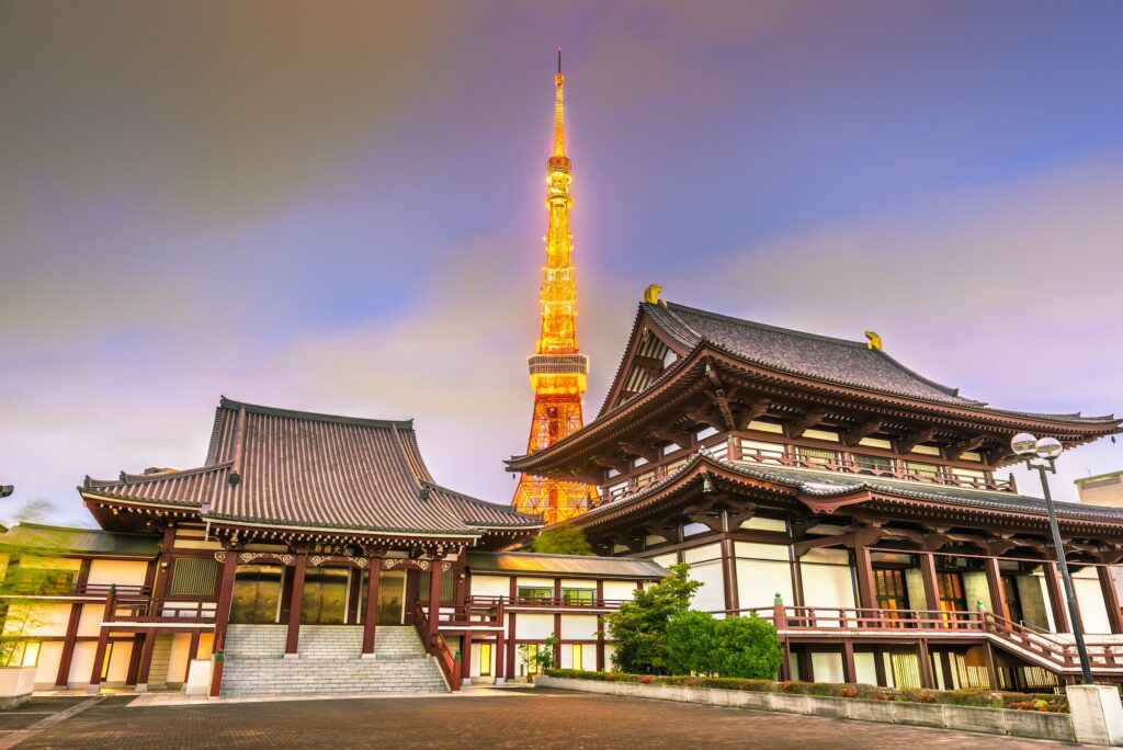 Tokyo, Japan tower and temple